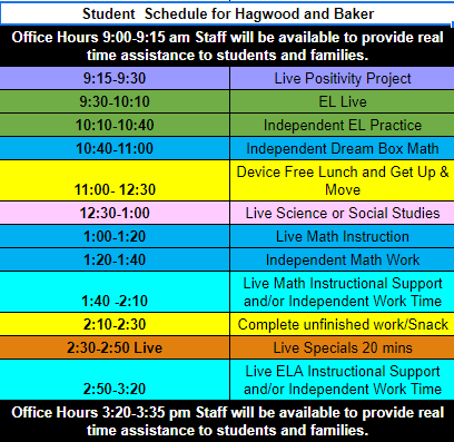 class Schedule, Hagwood and Baker class Schedule, Hagwood and Baker